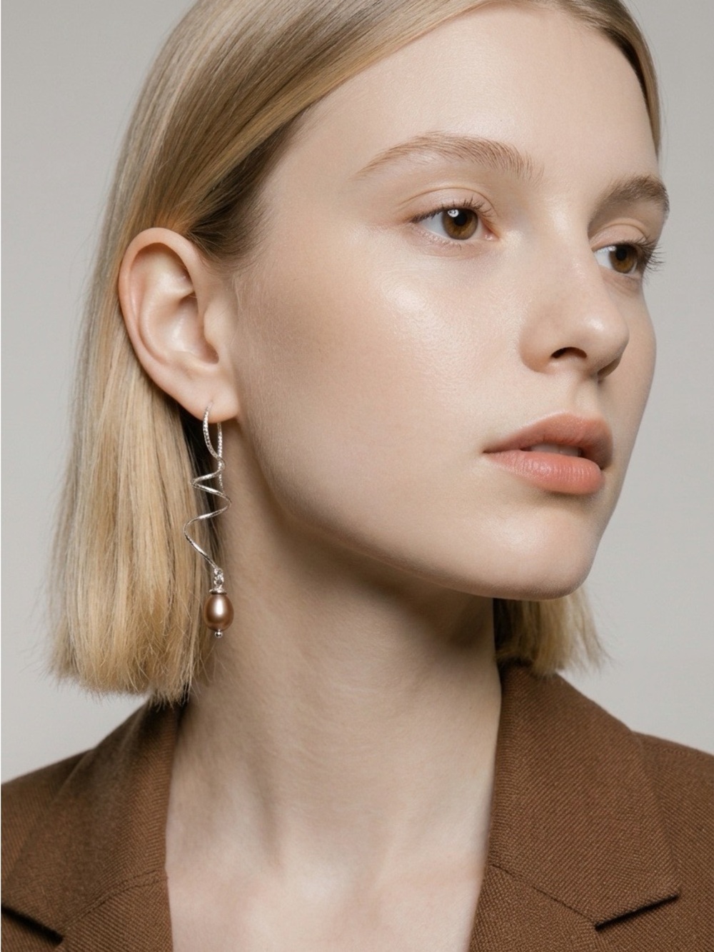 Silver Spiral Drop Earrings with Iridescent Pearl